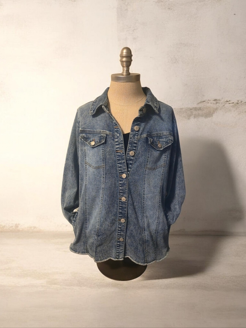 Lori Goldstein Stretchy Denim Long Sleeve Jacket With Button Closure Size 10
